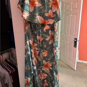 Floral Green and Orange Maxi Dress